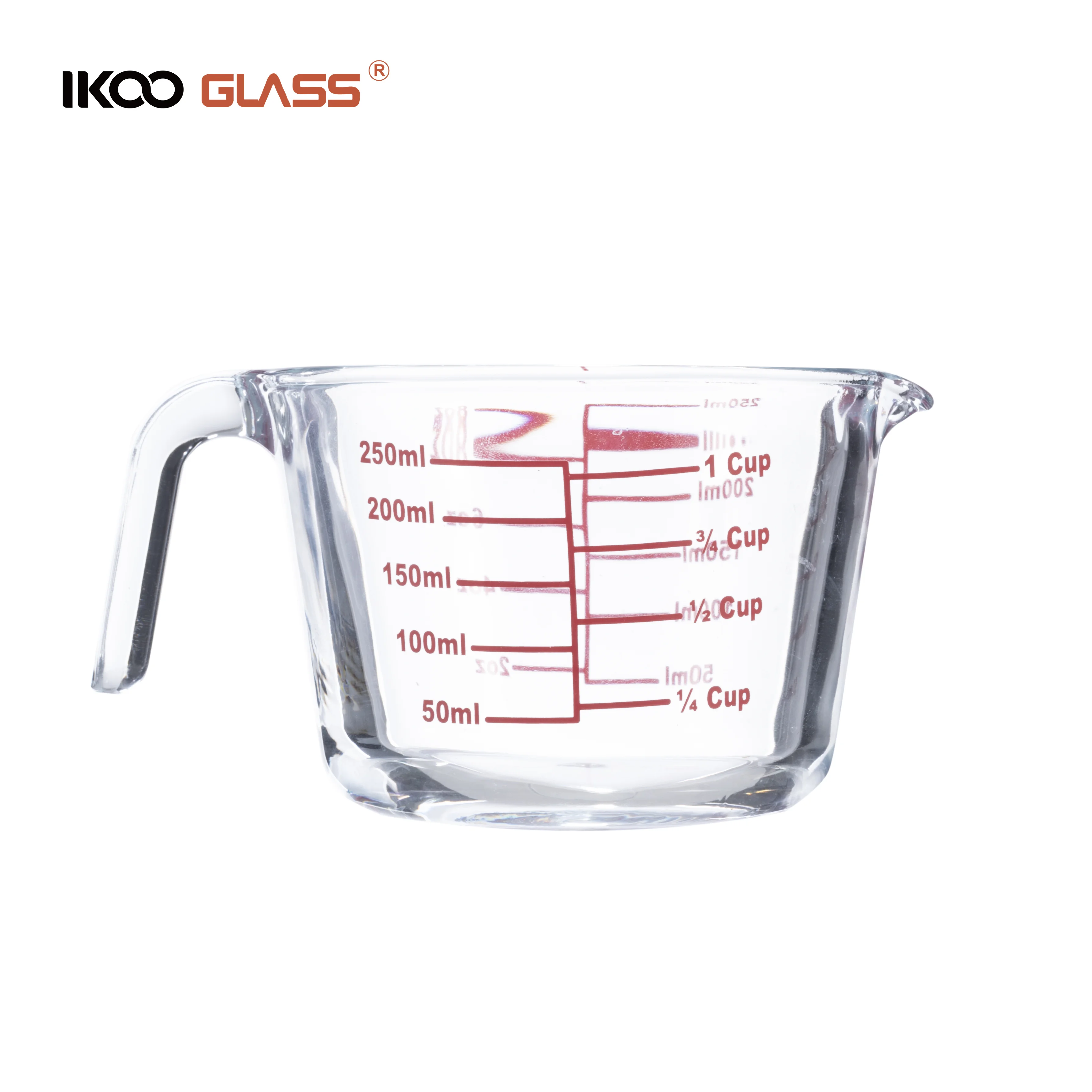 IKOO kitchen measuring tool borosilicate glass measuring cup set glass measuring jug clear with red graphics