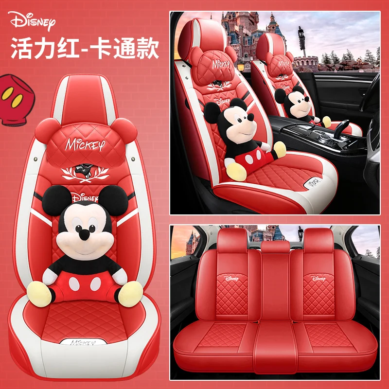 Universal Breathable 5 Seats Protector Auto luxury car seat cover set Leather Cartoon micky mouse car seat covers