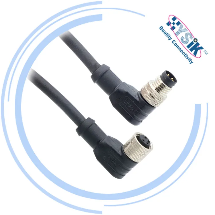 M8 double ended plug in connector 4pin elbow PVC PUR jacket 1m 2m Custom length  female and male cable connector