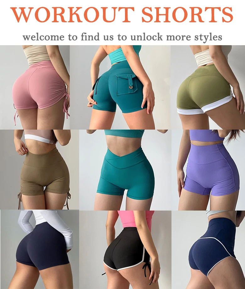 drawstring fitness gym shorts for women custom private label tummy control yoga shorts ribbed workout biker shorts