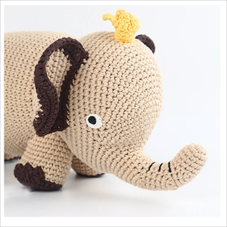 High quality hand knitted baby toy plush stuffed elephant cute handmade animal