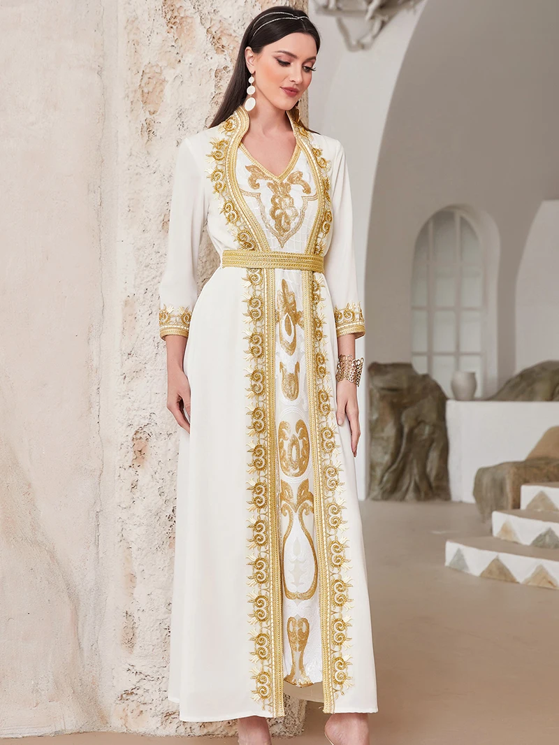 Middle East Caftan dresses moroccan kaftan Sequins Embroidered Fashion Modest Jalabiya Abaya muslim evening dresses