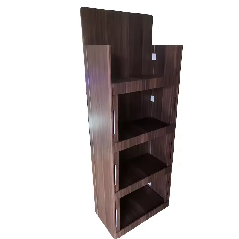 4-Tier MDF Wood  Wine & Beverage Display Rack Floor Stand Shelf for Store Use in Supermarkets Shopping Malls