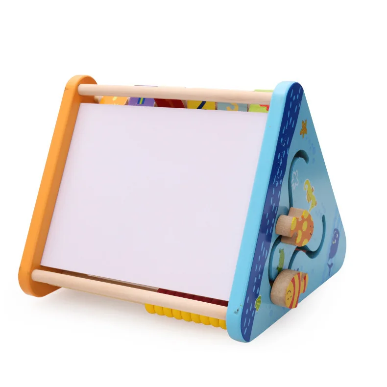 5 in 1 Wooden Baby Activity Triangle cube Abacus Clock Wooden Alphabet Blocks Drawing board Montessori Toy