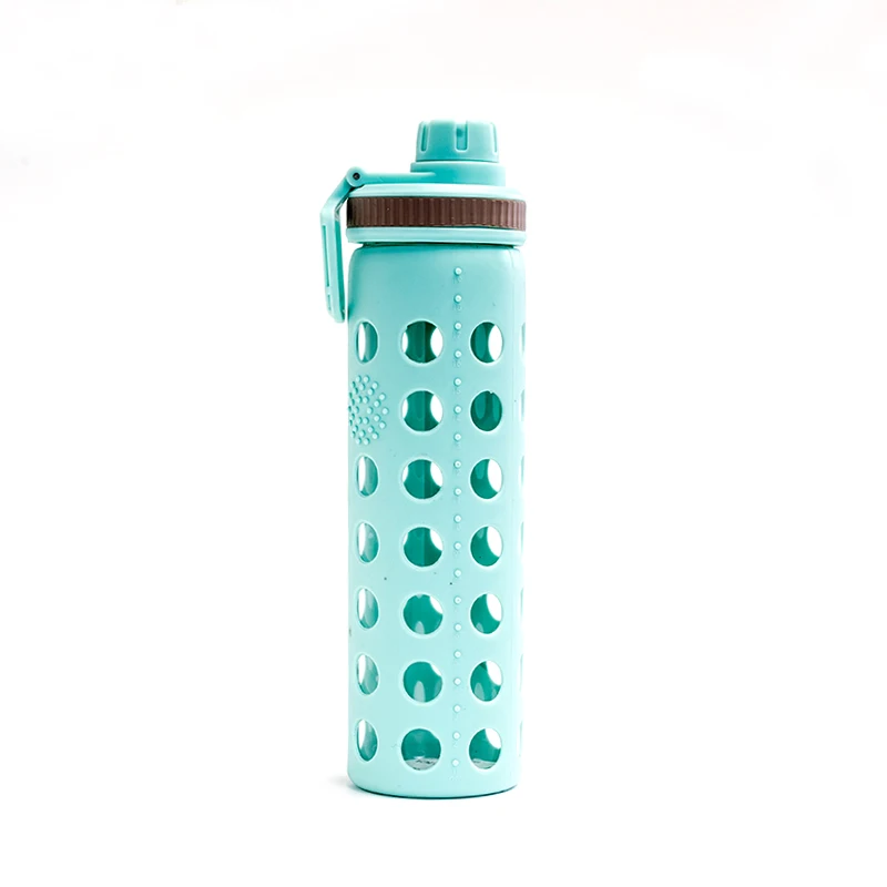 Wholesale custom reusable colorful glass water bottle with silicone sleeve