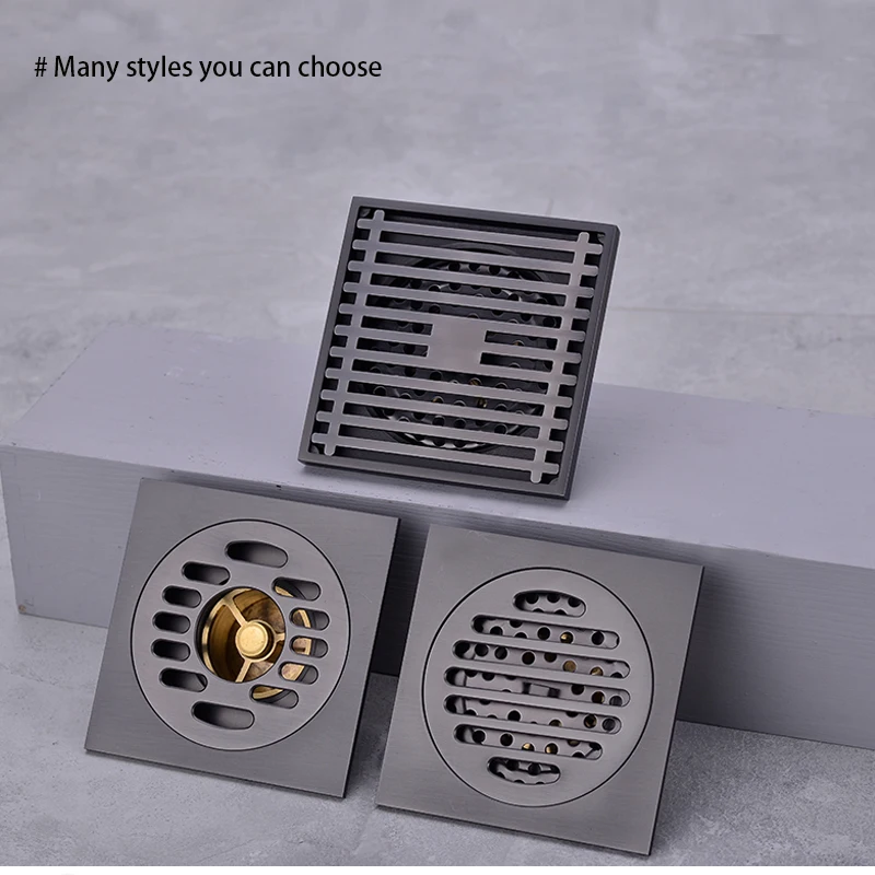 100X100MM Solid Brass Shower Drain Bathroom Floor Drain Box Customized Logo Bathroom Fittings Modern Strainer Polished 5 Years