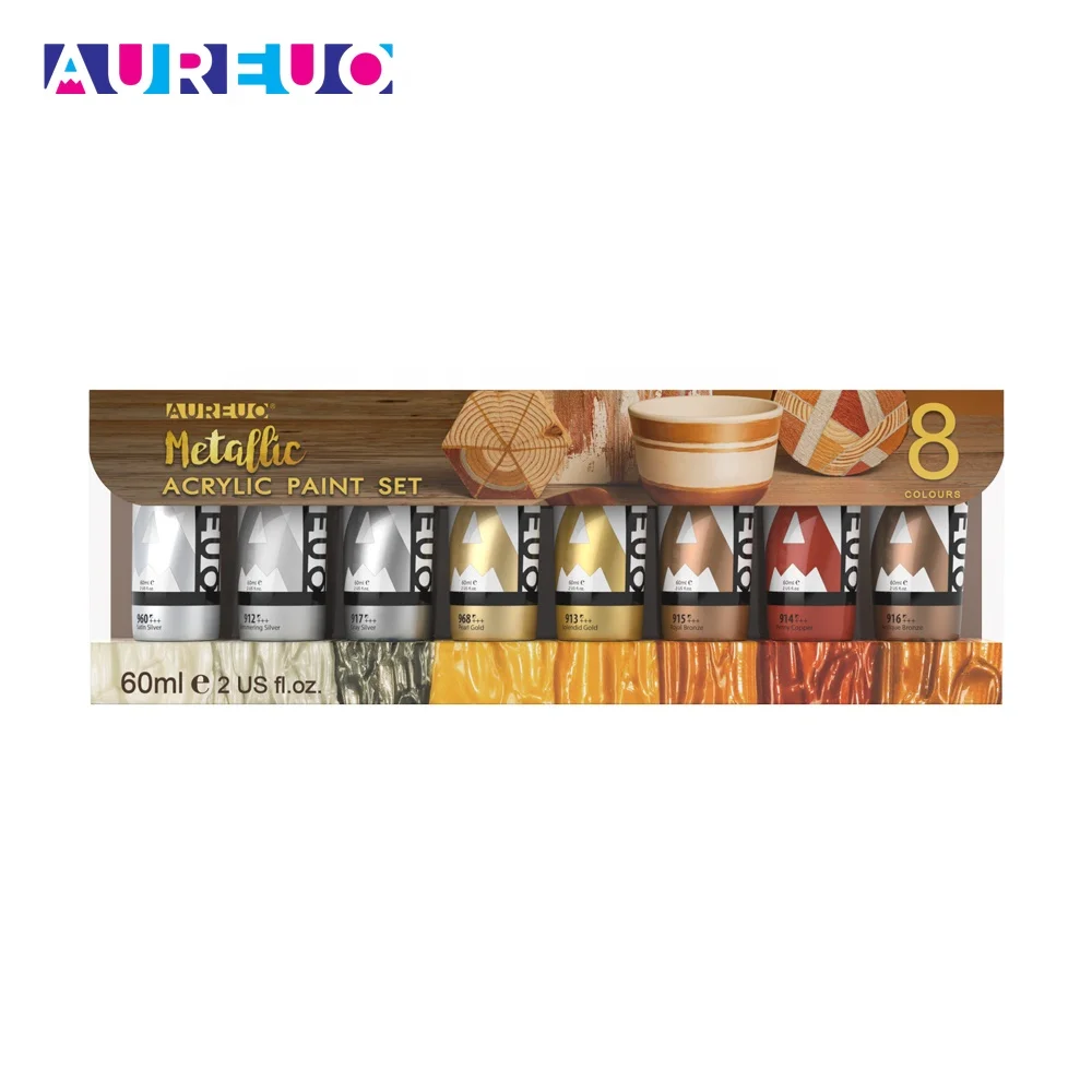 Phoenix 8 Colors 60ml Custom Metal Color Art Paint Acrylic Metallic Paints Set for Multi Surfaces