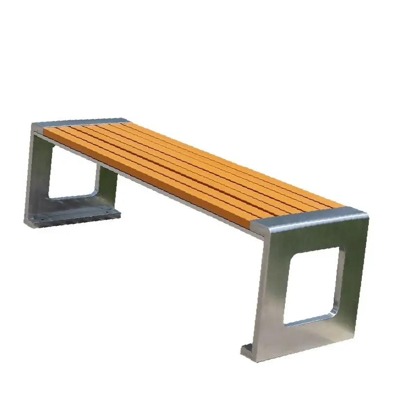Stainless Steel modern metal bench seat wooden park outdoor garden patio benches