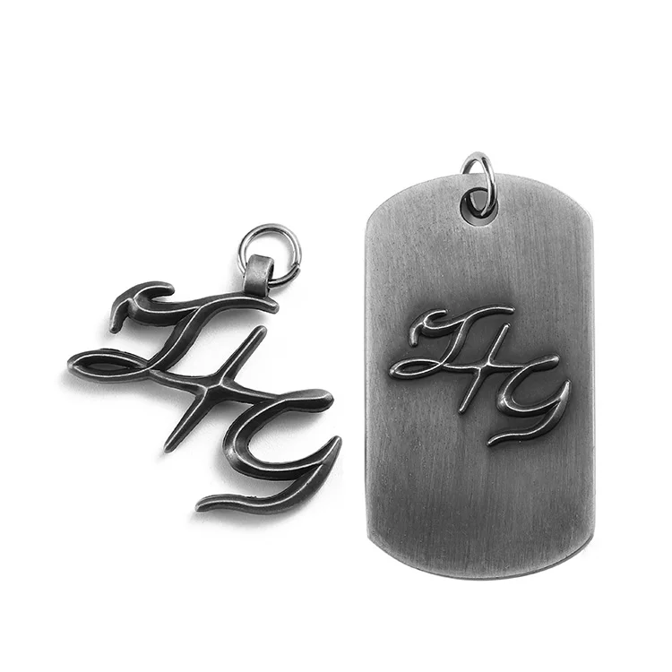 Custom metal die stamp 3d embossed logo commemorative dog tag necklace for men