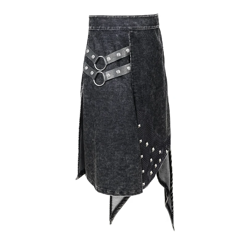  SKT102 punk rock adjusted waist distressed corduroy spiked wrapped men kilts with