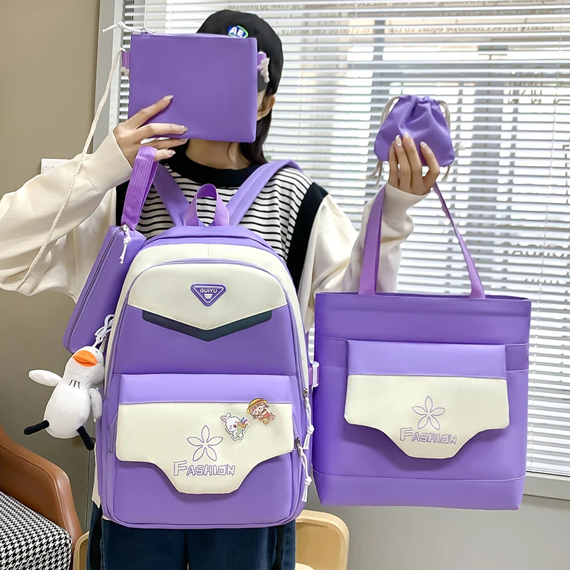 2023 fashion design GUIYU school bag backpack 5pcs in 1 set knapsack handbag rucksack for girl and boy with mesh pocket