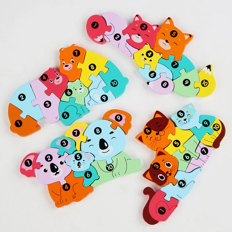 cpc best popular animals with numbers wooden jigsaw puzzle childrens gift puzzle educational toys for children