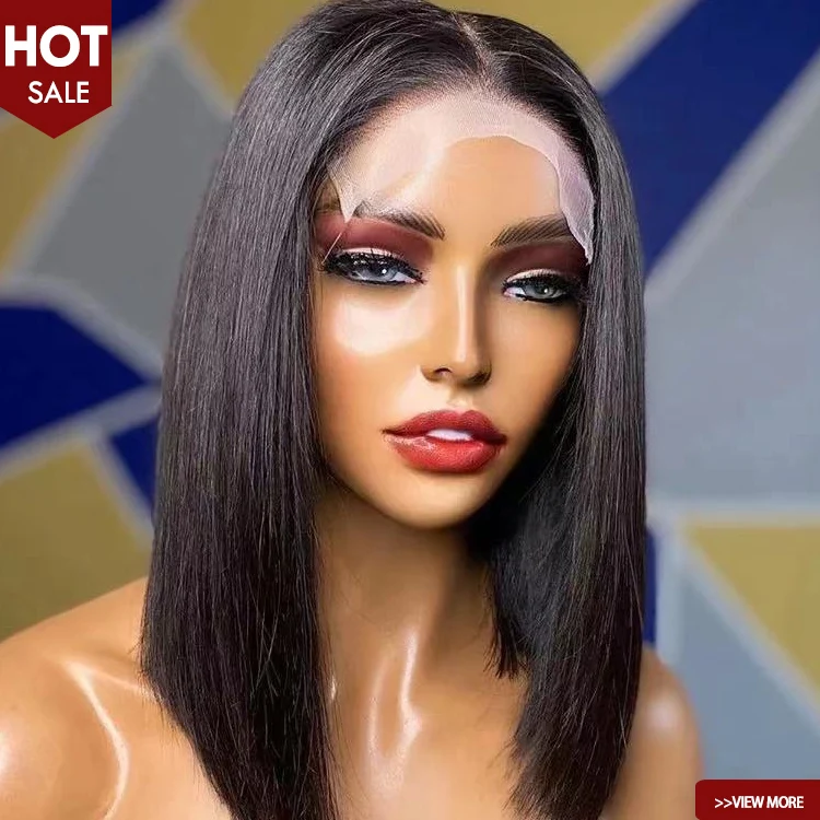 Peruvian short bob cut wigs Braizlian human hair transparent lace frontal closure straight short Bob Wig human hair