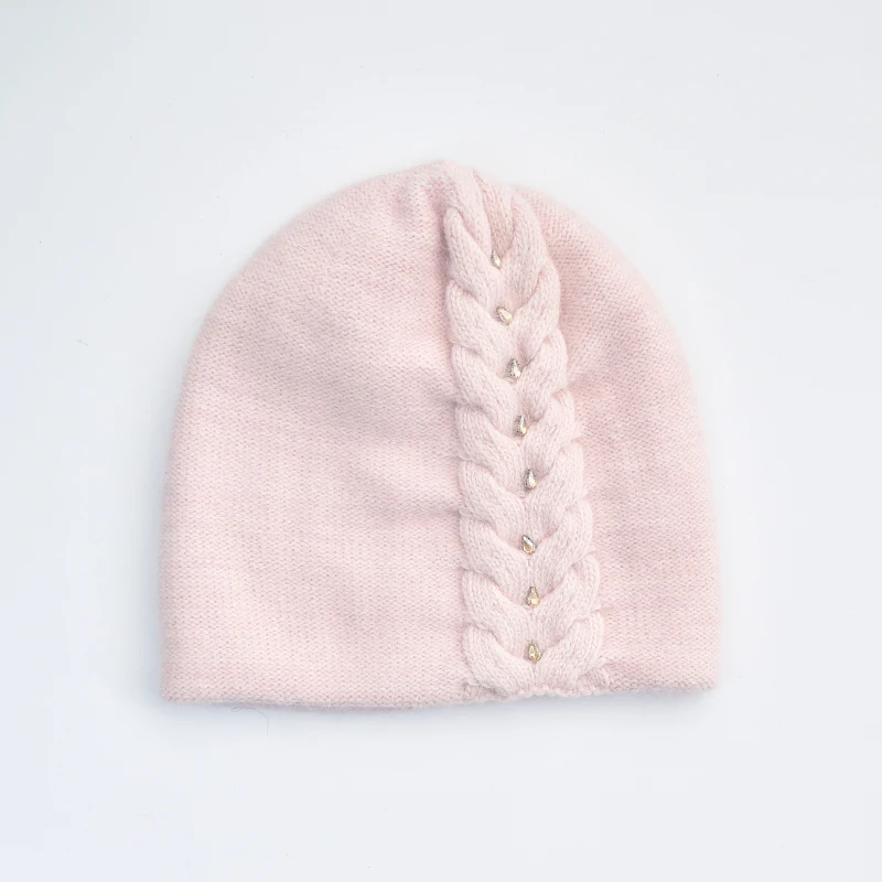 Winter Wool Knitted Beanie Hat With Knitted Flowers Pattern Soft Warm High Quality Skull Decoration Beanies for Women