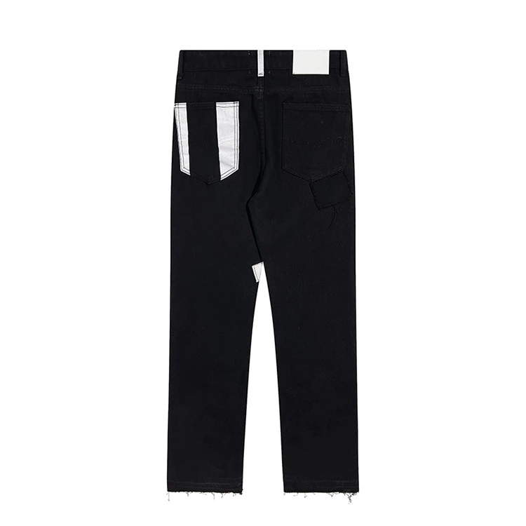 Fashion Skull Damage Patch Wash Old Raw Edge Beggar Jeans Men And Women