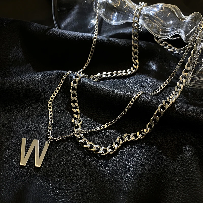 
Fashion letter W female titanium steel double layered sweater chain simple hip hop cuban link chain 