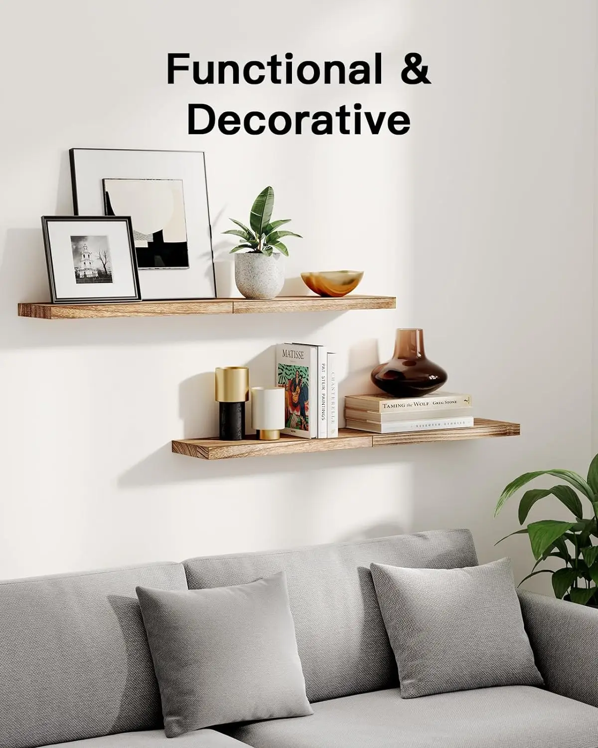 Natural Wood Floating Shelf for Home Storage & Organization, Set of 4