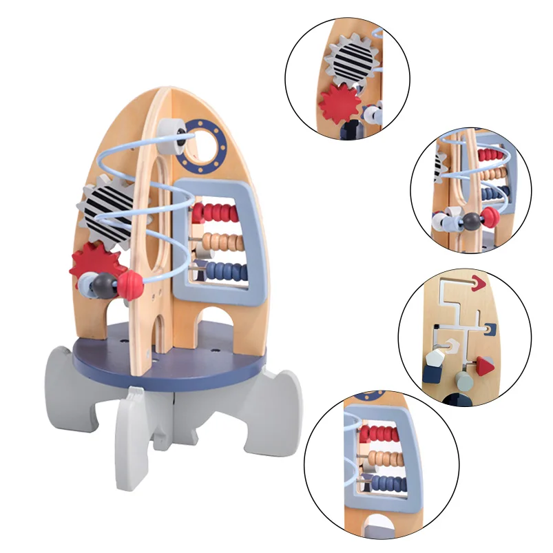 Multifunctional Wooden Beaded Toys Sensory & Intelligent Educational Rocket Science Game for Children Complete Learning Set