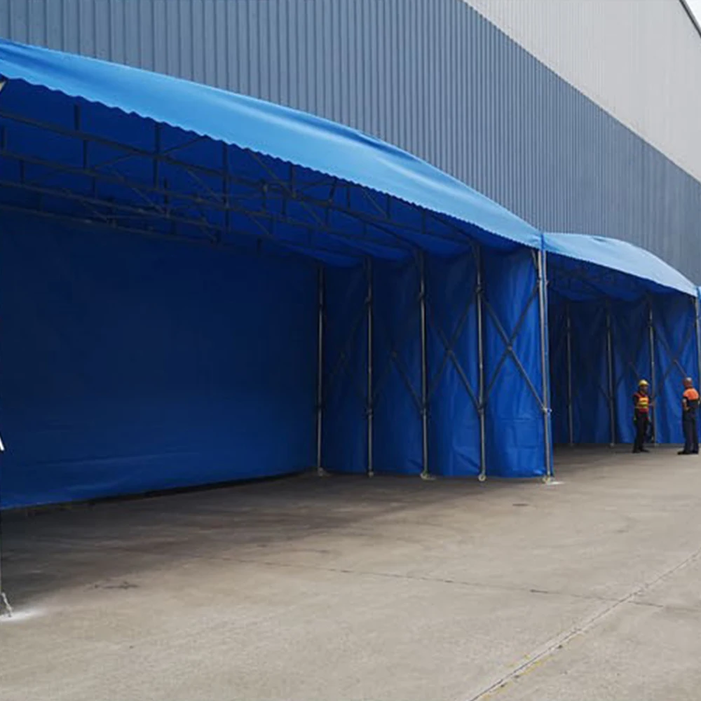 Large logistics warehouse sliding awning outdoor construction site movable retractable awning mobile parking shed