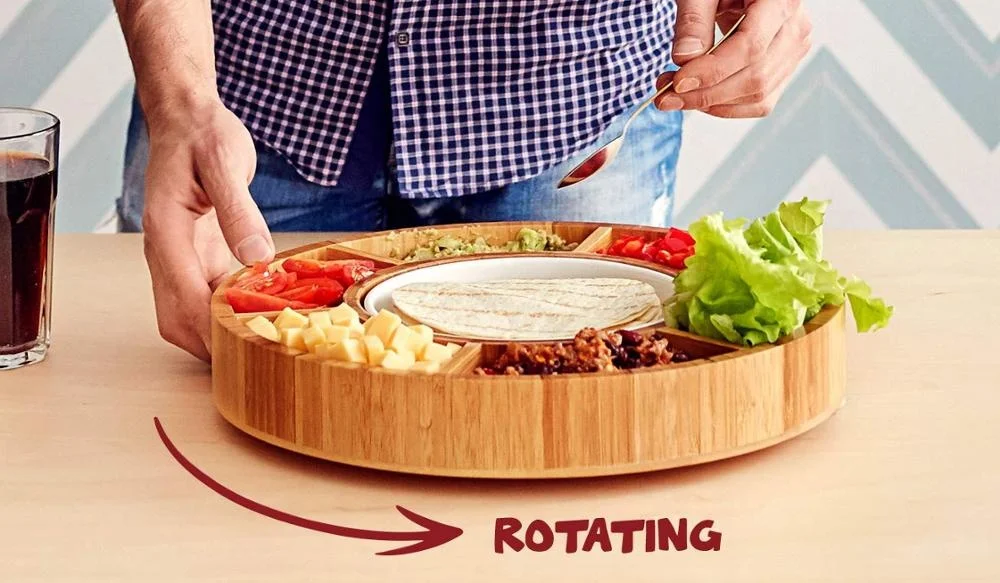 Rotating bamboo taco serving platter serving tray