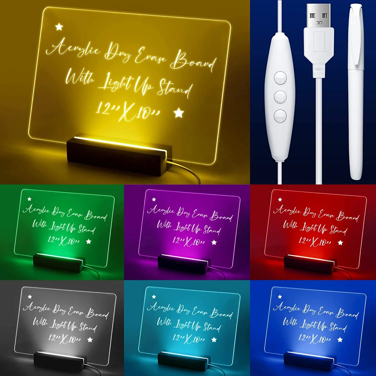 Message Writing Board LED Acrylic Dry Erase Board with Light Includes Colorful Markers Wonderful Gift for Holidays