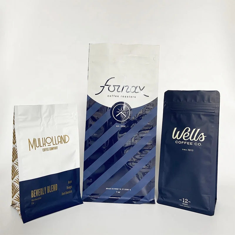 250g 500g 1kg 12oz  Custom Empty Coffee Bags Flat Bottom Coffee Pouch Custom Printed Coffee Beans Packaging Bags