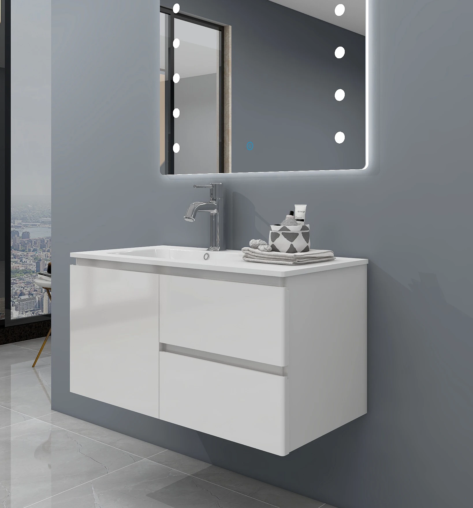 
100cm modern design pvc bathroom cabinet combination with smart mirror factory direct sale 