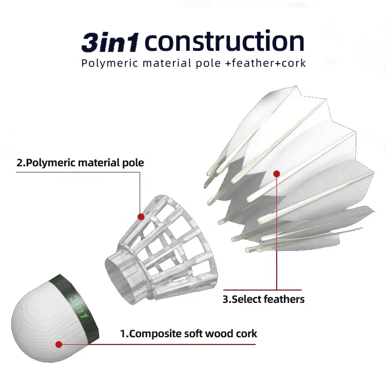 3in1 Badminton Dmantis D60 Shuttlecock Super Durable Natural Feather Shuttlecock For Training and Competition