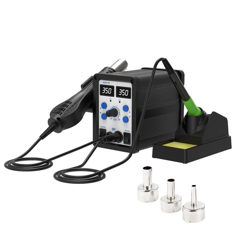 ATETOOL AM877D 110V 220V Soldering Station, 2 in 1 Digital Display Rework Station SMD Hot Air Soldering Iron
