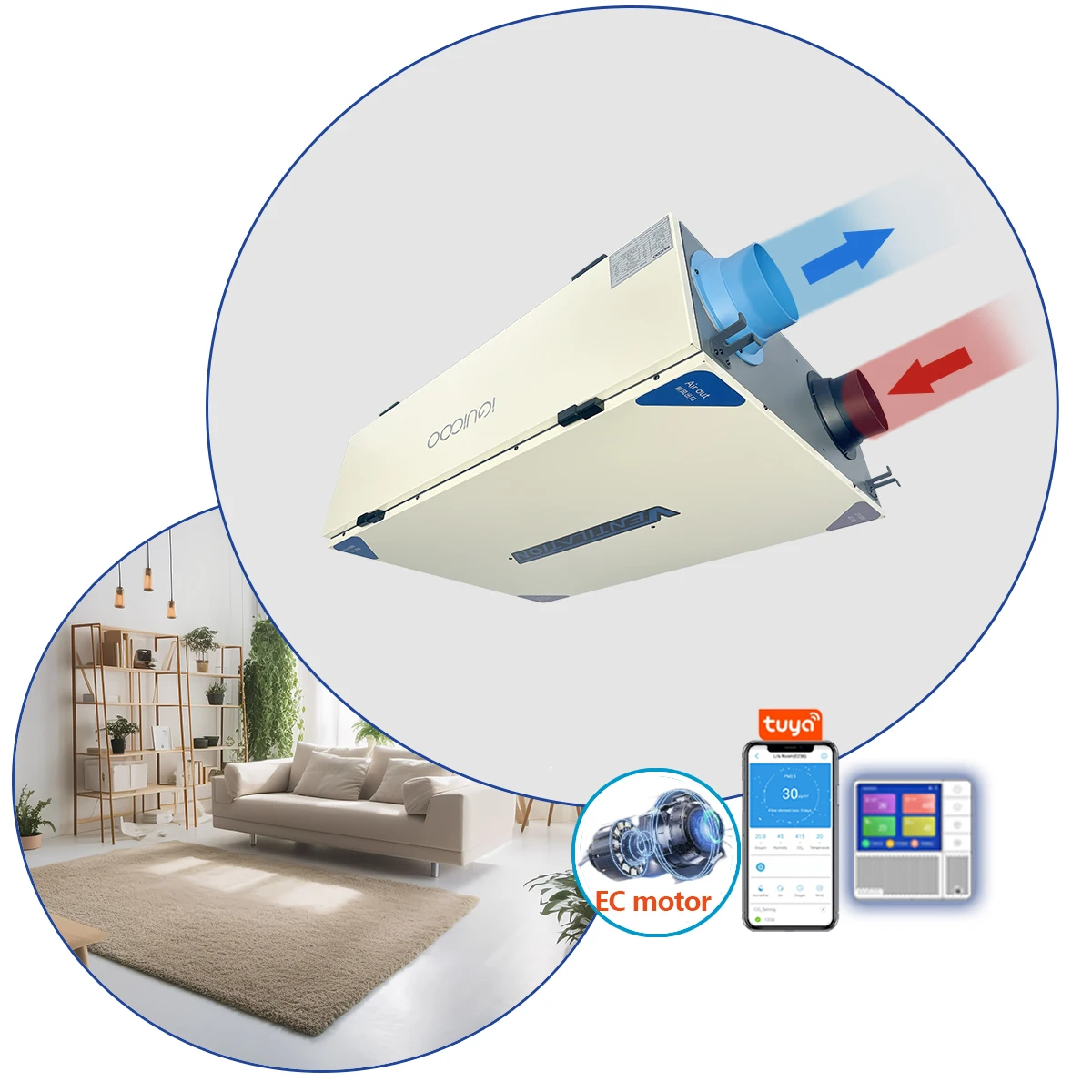 Automatic Bypass HRV air heat exchange recovery Auto Defrosting ERV  ventilation system