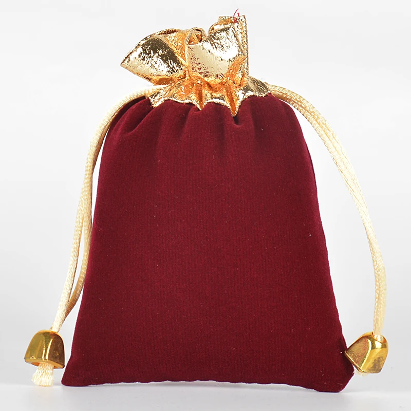 In Stock 9x12cm Multi-colors Wedding Jewelry Pouch Gold Opening velvet Bags Gift Pack Drawstring with Bead Velvet for thank you