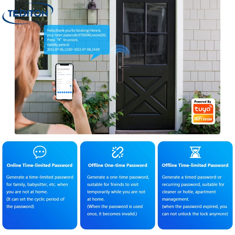 Tediton Outdoor High Security Wifi Remote Control Fingerprint Door Lock Tuya Smart Door Lock with Camera