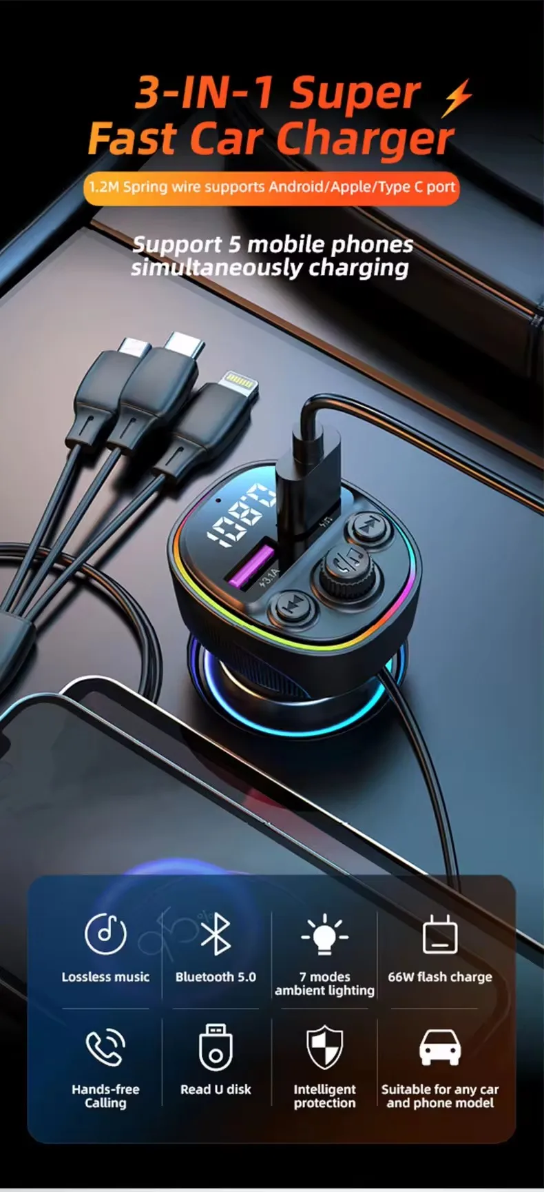 Portable FM Transmitter blue tooth Car Kit Handsfree FM Modulator Wireless Radio Transmitter MP3 Player with USB Car Charger