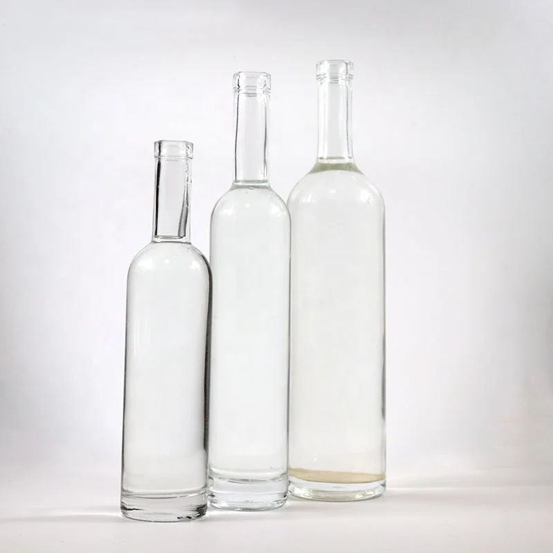 Wholesale  Glass Liquor Bottle Cork 375ml 500ml 70cl 75cl  Whiksy Gin Rum Tequila Vodka Round Bottle Super Flint Glass Bottle