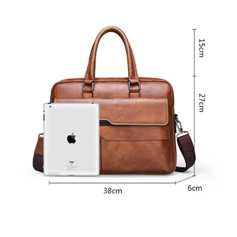 Briefcase Business Laptop Bag Inserted Suitcase Handbag Men Soft Sided PU Leather Briefcase