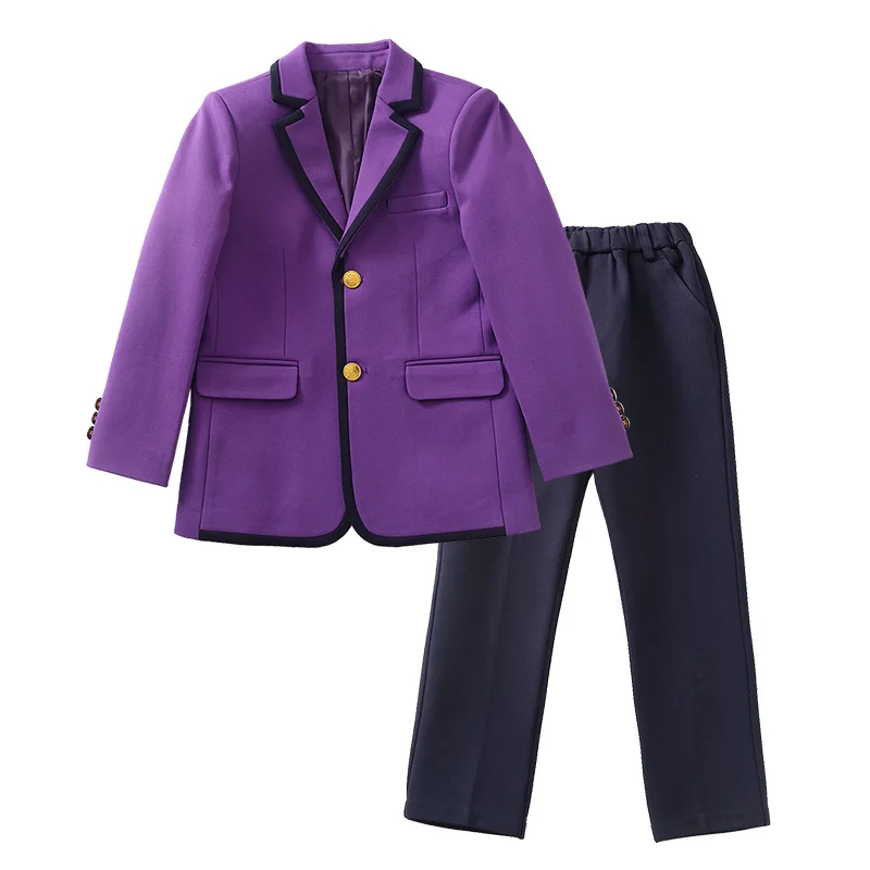 Custom European Style Design High Middle Purple Blazer Plaid Skirt Set Primary Kindergarten School Uniform for Girls