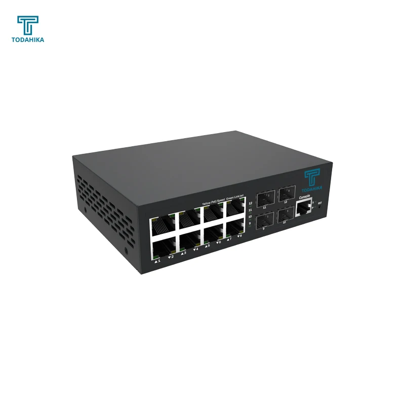 Todahika Wholesale Oem Layer2 Managed Switch 4xGigabit SFP and 8x10/100/1000Base-T Ports 24 Gpbs Unmanaged Poe Ethernet Switch