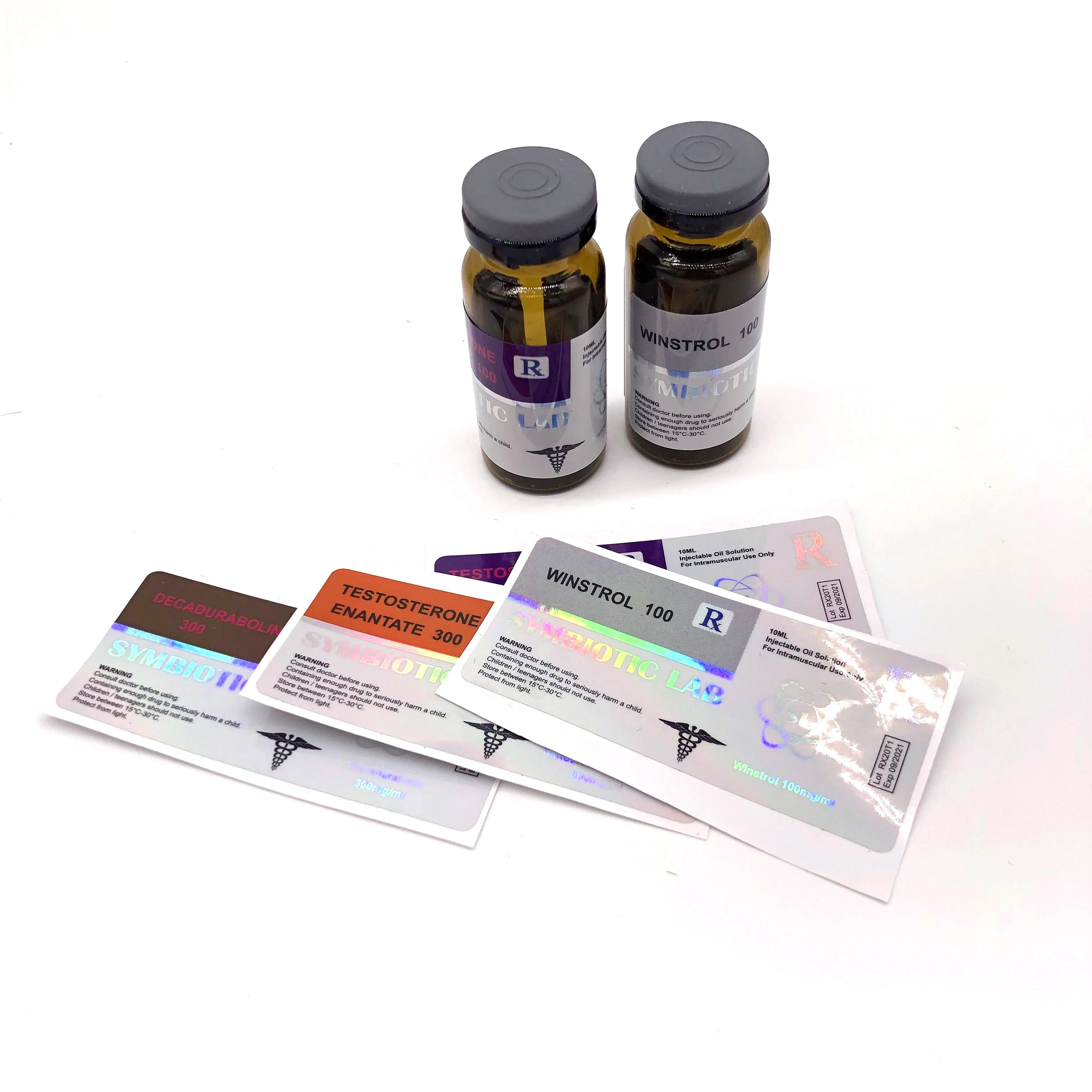 Factory price muscle man steroid bottle laser effect 10ml hologram vial label for health care
