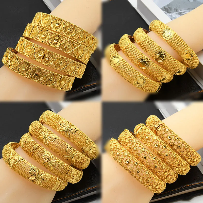 High quality Hollow dubai gold plated bangles jewelry indian women wedding bangles bracelets