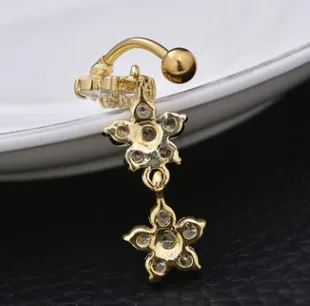 BELLEGIRL 2021 wholesale unique Stainless steel zircon Upside down zircon plum gold belly button ring dangling nose rings