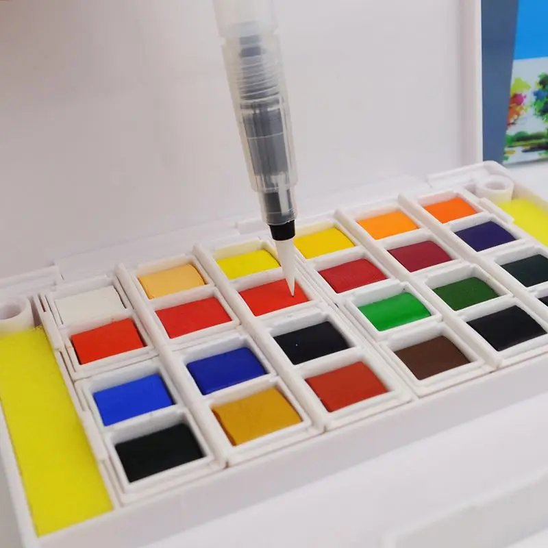 Superior Solid Watercolor Paint Set 12 Colors Travel Pigment Paints with Paintbrush for Students Art Supplies