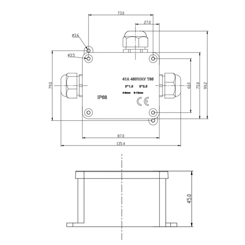 F714 Junction Box IP65 IP66 3 Way Plastic Waterproof Electrical Junction Box with Terminal Block