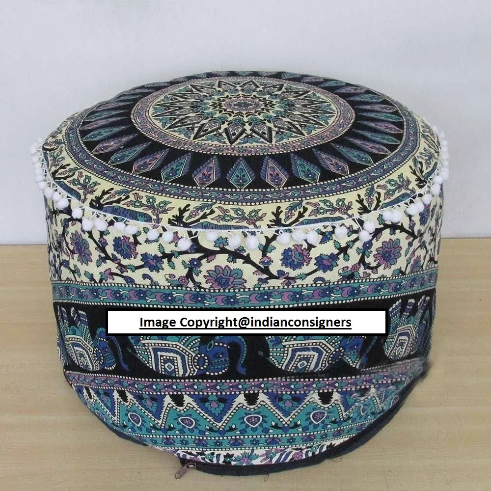 Animal Print Cotton Hippie Chair Stool Cover Ottoman Pouf Cover Mandala Pouffe Multiple Color Pouffe