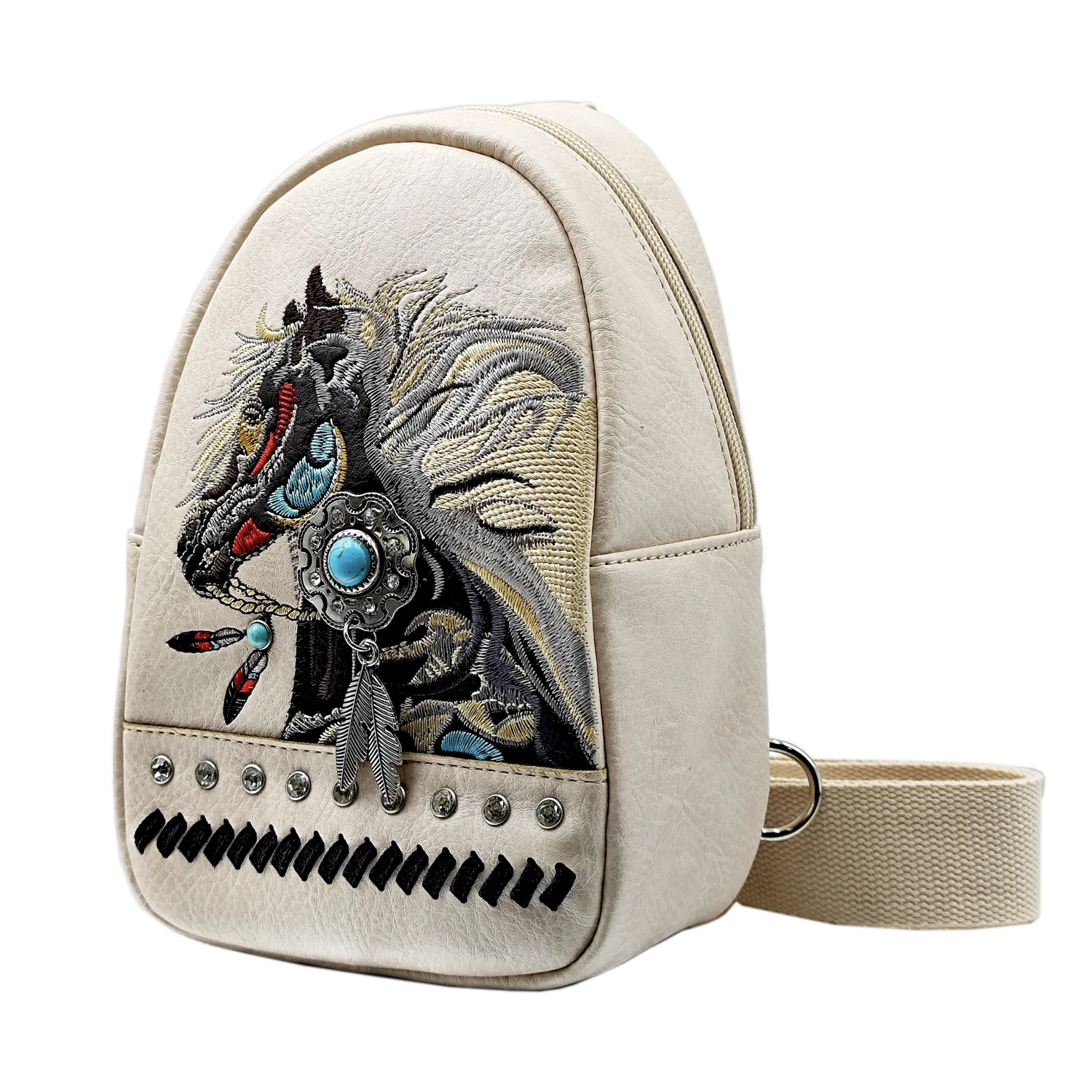 2024 Brand New Western Luxury Crossbody Bag For Women Vintage Ladies Chest Pack Horse Embroidery PU Leather Women Purse