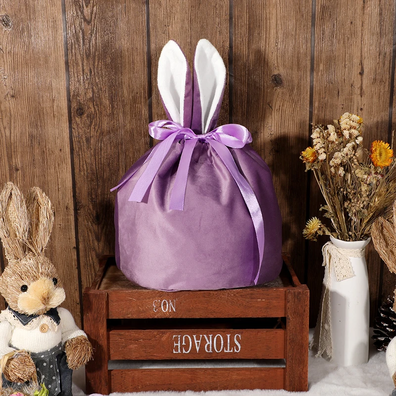 Wholesale Luxury Easter Kids Party Gifts Bag Sublimation Big Bunny Ear Bag Soft Velvet Easter Bunny Bag