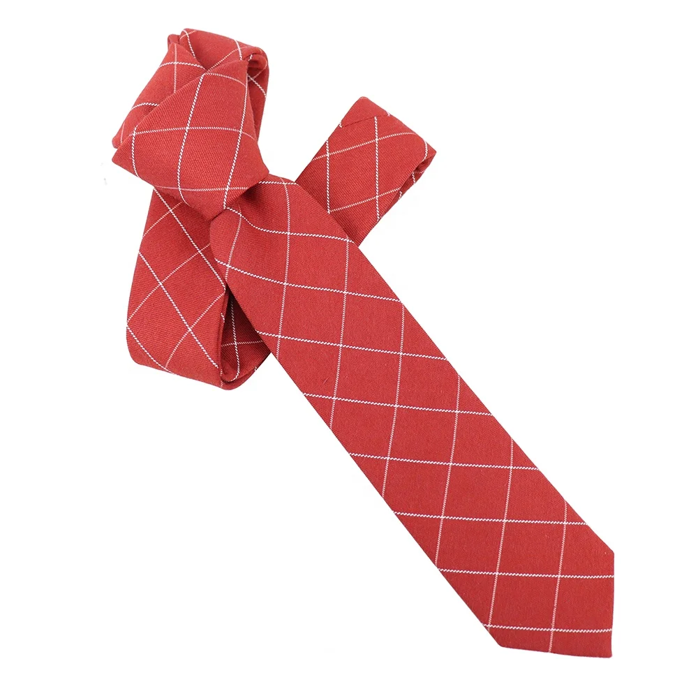 Suppliers high quality red plaid cotton slim neckties woven jacquard wholesale school necktie for girls