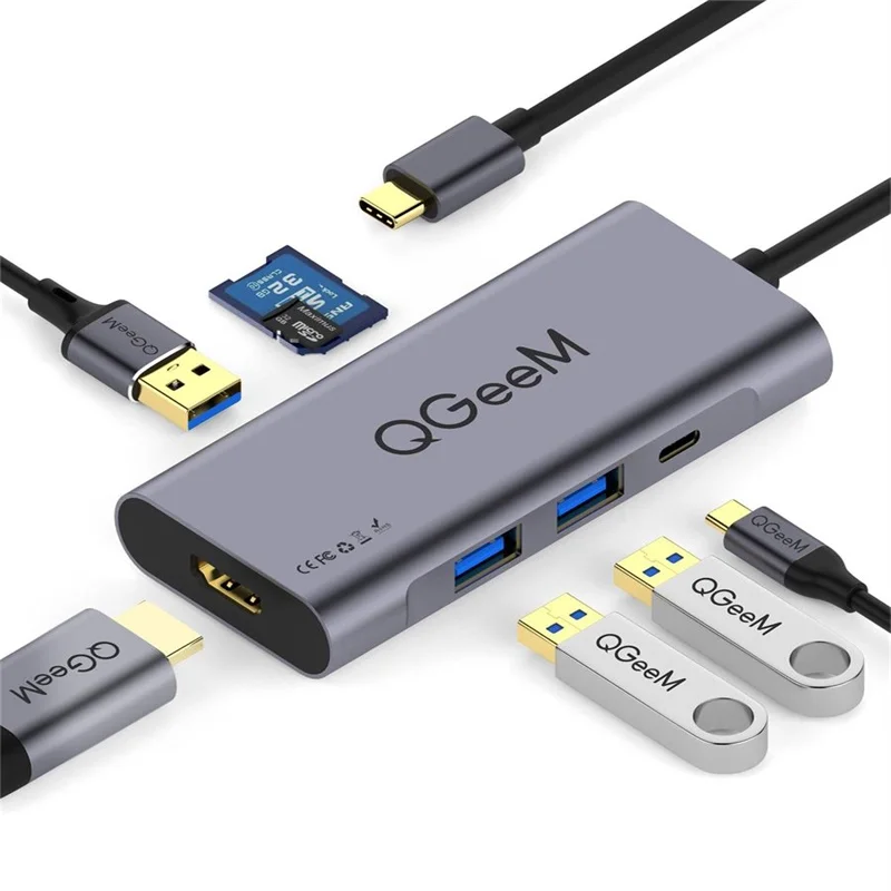 Концентратор USB C 7 в 1 концентратор QGeeM Type для HDMI 4k 3 порта 0 совместимый с MacBook Pro
