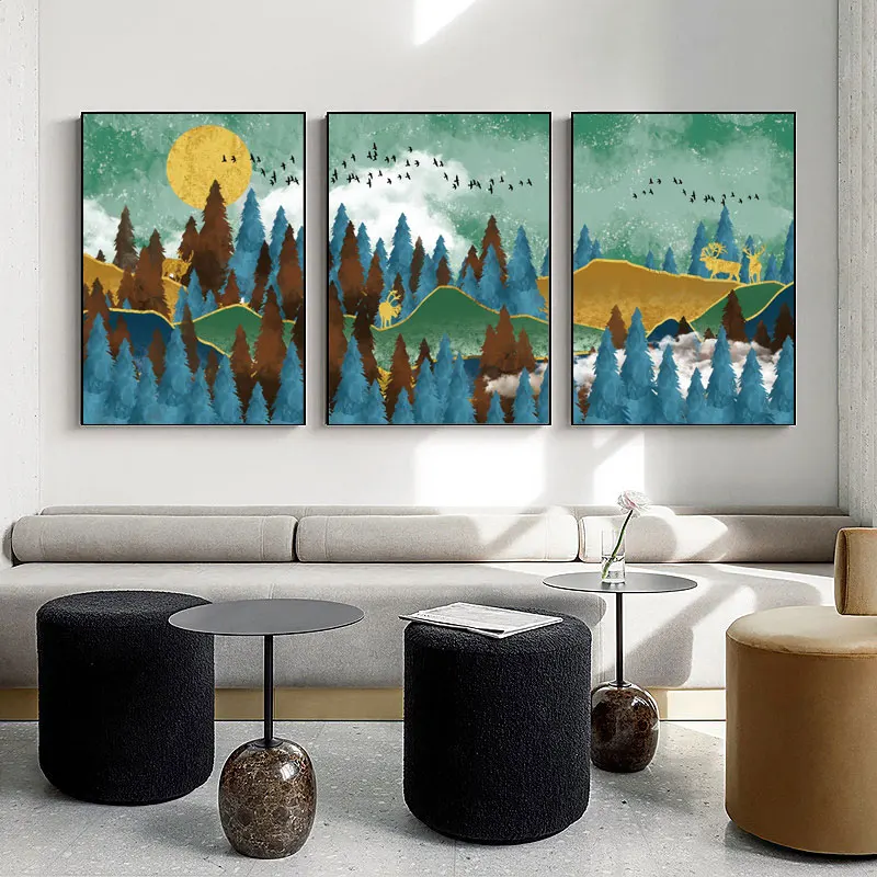 Framed Forest Night Sky Decorative Landscape Picture High Quality Print 3 Panel Art Canvas Painting