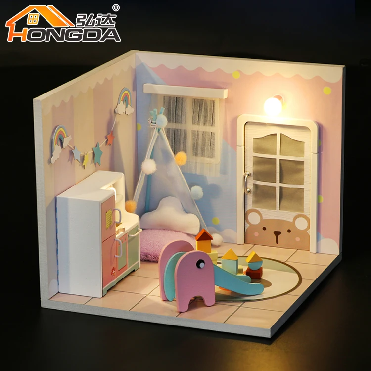 Hot Selling Diy Doll House Miniature Dollhouse S2008 Rainbow House Wooden Doll House Kit For Sale