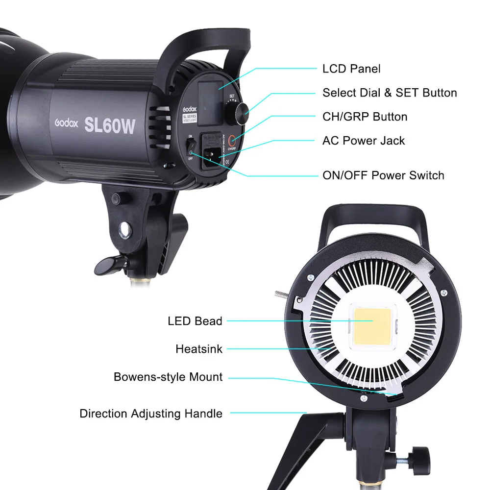Светодиодная лампа для видеосъемки Godox SL60W белая версия непрерывный свет Bowens с цветными фильтрами Fiver